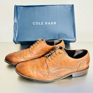 Cole Haan Men’s 9M Leather Wingtip Oxford Shoes | C24116 | Tan Brown Dress Shoes